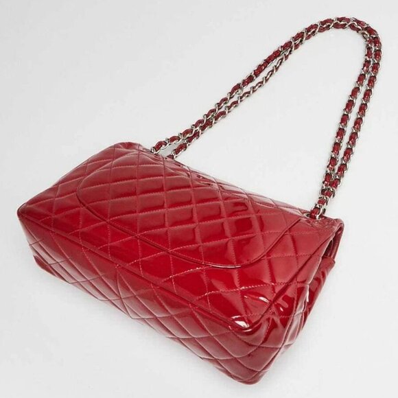 Chanel Red Quilted Patent Leather Classic Jumbo Double Flap Bag - Picture 9 of 9
